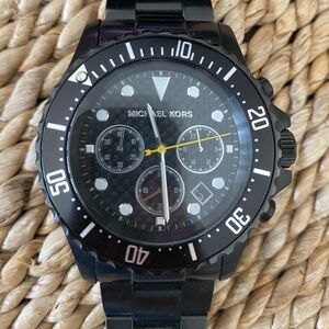 Unisex Black Michael Kors Stainless Steel 3 Dial Watch